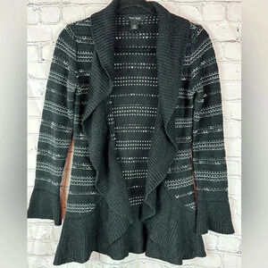 white house black market WHBM open ruffle front cardigan sz XS cotton wool blend